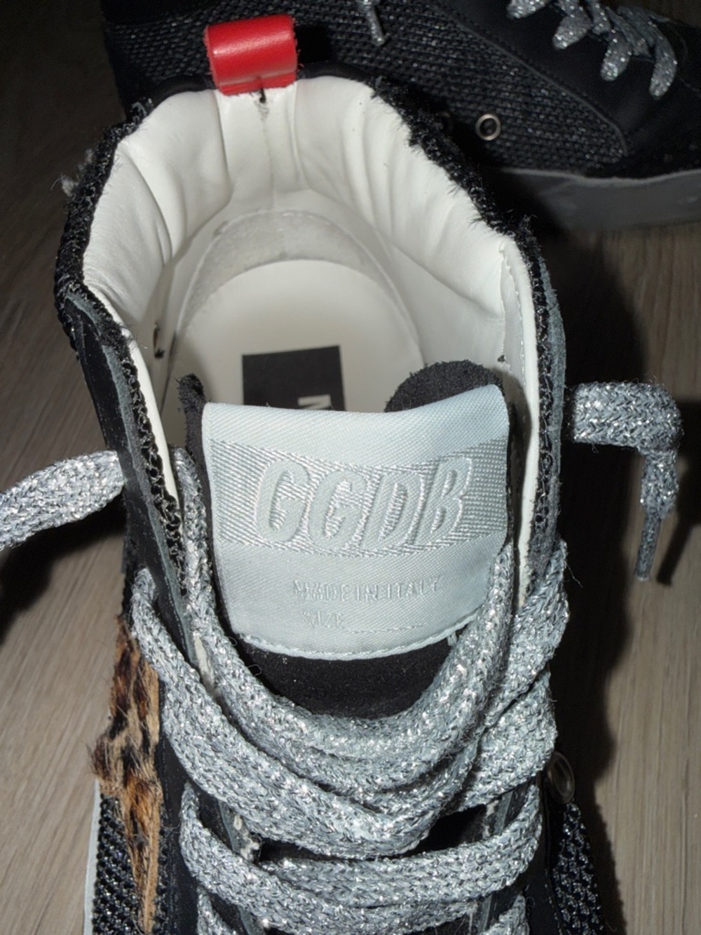 GOLDEN GOOSE distressed suede mid high animal print sneaker with metallic laces - Picture 7 of 10